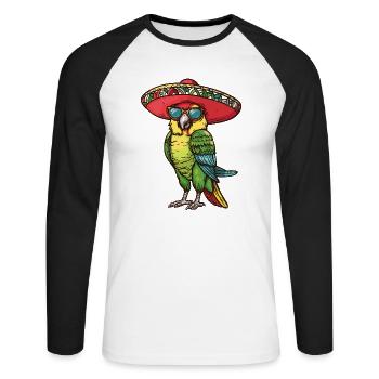 Perroquet Bande Dessinée Drôle Sombrero - T-shirt baseball manches longues Homme - blanc/noir - Devant - Nik (191cm)