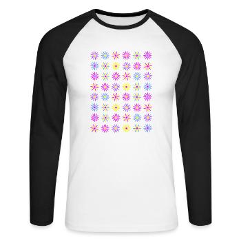 flowers 3col vers2 - Unisex Baseballshirt langarm - Weiß/Schwarz - Vorne - Nik (191cm)