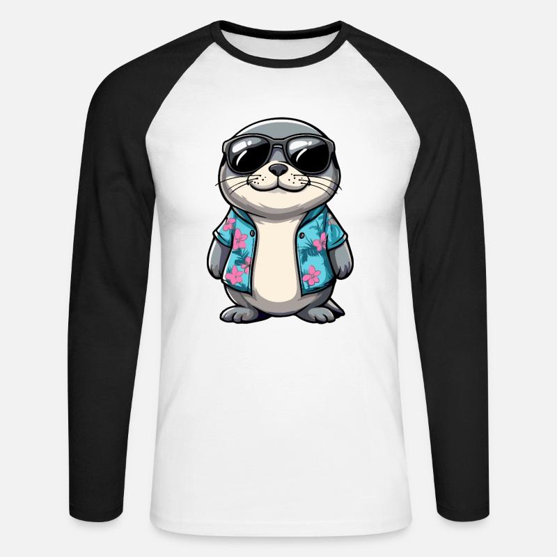 Robbe Comic Urlaub - Unisex Baseballshirt langarm - Weiß/Schwarz