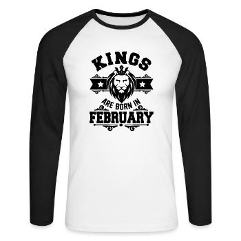 Rois sont nés en février - anniversaire-Lion King - T-shirt baseball manches longues Homme - blanc/noir - Devant - Nik (191cm)