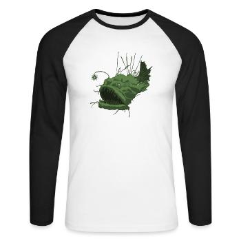 Anglerfisch - Unisex Baseballshirt langarm - Weiß/Schwarz - Vorne - Nik (191cm)