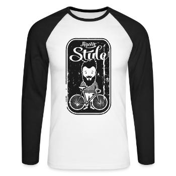 ROUE, HIPSTER, T-SHIRT, VTT, IDÉE CADEAU, - T-shirt baseball manches longues Homme - blanc/noir - Devant - Nik (191cm)