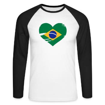 I love Brasil - Brasilien Flaggen Herz - Unisex Baseballshirt langarm - Weiß/Schwarz - Vorne - Nik (191cm)