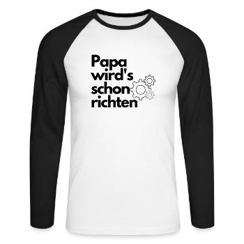 papa wirds schon richten - Unisex Baseballshirt langarm - Weiß/Schwarz - Vorne - Nik (191cm)