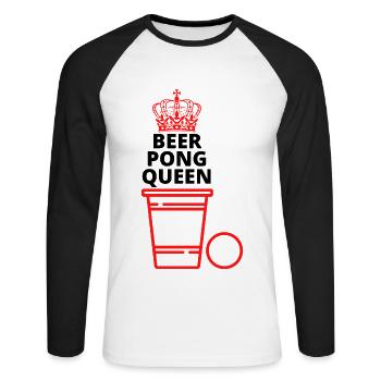 Bier-Pong-Königin - Unisex Baseballshirt langarm - Weiß/Schwarz - Vorne - Nik (191cm)