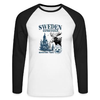 Schweden - Sweden - Sverige - Elch - Moose - Unisex Baseballshirt langarm - Weiß/Schwarz - Vorne - Nik (191cm)