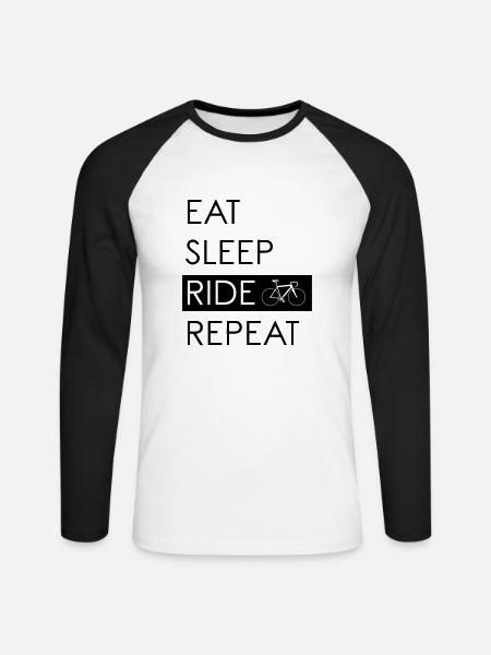 EAT SLEEP RIDE REPEAT - Unisex Long Sleeve Baseball T-Shirt - white/black