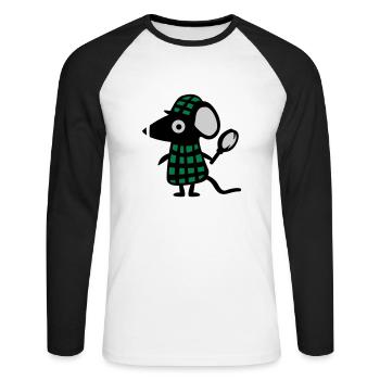 Maus Detektiv - Ratte - Unisex Baseballshirt langarm - Weiß/Schwarz - Vorne - Nik (191cm)