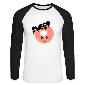 sweet donut - T-shirt baseball manches longues Homme - blanc/noir - Devant - Nik (191cm)