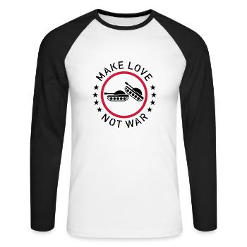Faites l'amour, pas la guerre (3C) - T-shirt baseball manches longues Homme - blanc/noir - Devant - Nik (191cm)