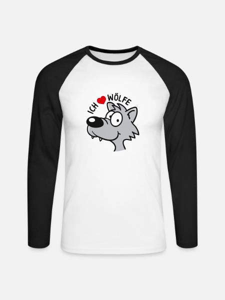 Ich liebe Wölfe - Unisex Baseballshirt langarm - Weiß/Schwarz