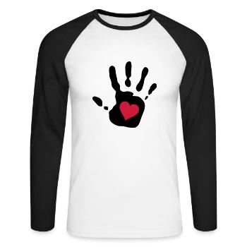 Handabdruck rotes Herz - Unisex Baseballshirt langarm - Weiß/Schwarz - Vorne - Nik (191cm)