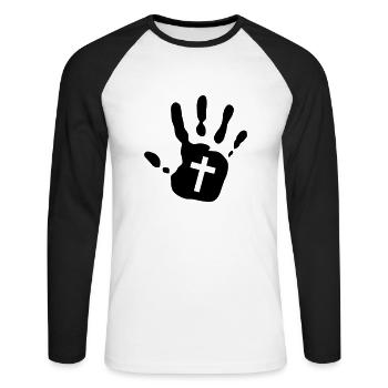 Handprint Christian Cross Cutout 1c - Unisex Long Sleeve Baseball T-Shirt - white/black - Front - Nik (191cm)