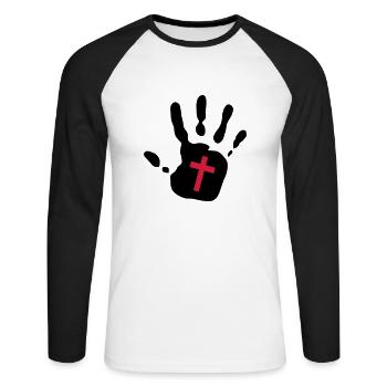 empreinte de la main de la Croix- 2c - T-shirt baseball manches longues Homme - blanc/noir - Devant - Nik (191cm)