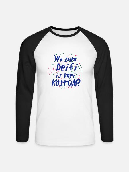 Wo zum Deifi is mei Kostüm - Unisex Baseballshirt langarm - Weiß/Schwarz