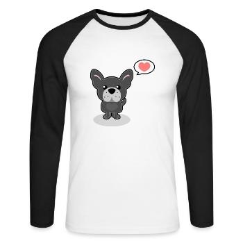 bouledogue français - T-shirt baseball manches longues Homme - blanc/noir - Devant - Nik (191cm)