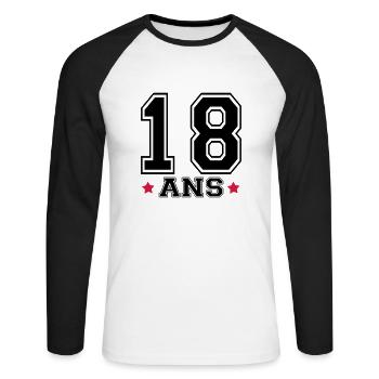 18 ANS,âge,numéro - T-shirt baseball manches longues Homme - blanc/noir - Devant - Nik (191cm)
