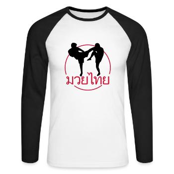 THAI BOXING FIGHTER - Unisex Baseballshirt langarm - Weiß/Schwarz - Vorne - Nik (191cm)