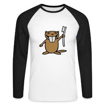 Beaver - Unisex Long Sleeve Baseball T-Shirt - white/black - Front - Nik (191cm)