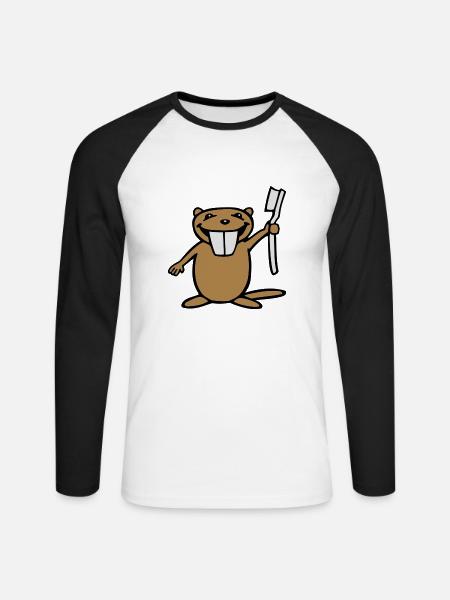 Beaver - Unisex Long Sleeve Baseball T-Shirt - white/black