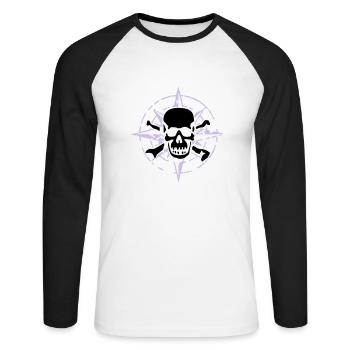 windrose_skull_02_a_2c - T-shirt baseball manches longues Homme - blanc/noir - Devant - Nik (191cm)