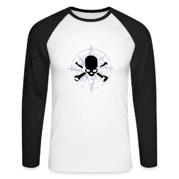 windrose_skull_02_b_2c - T-shirt baseball manches longues Homme - blanc/noir - Devant - Nik (191cm)