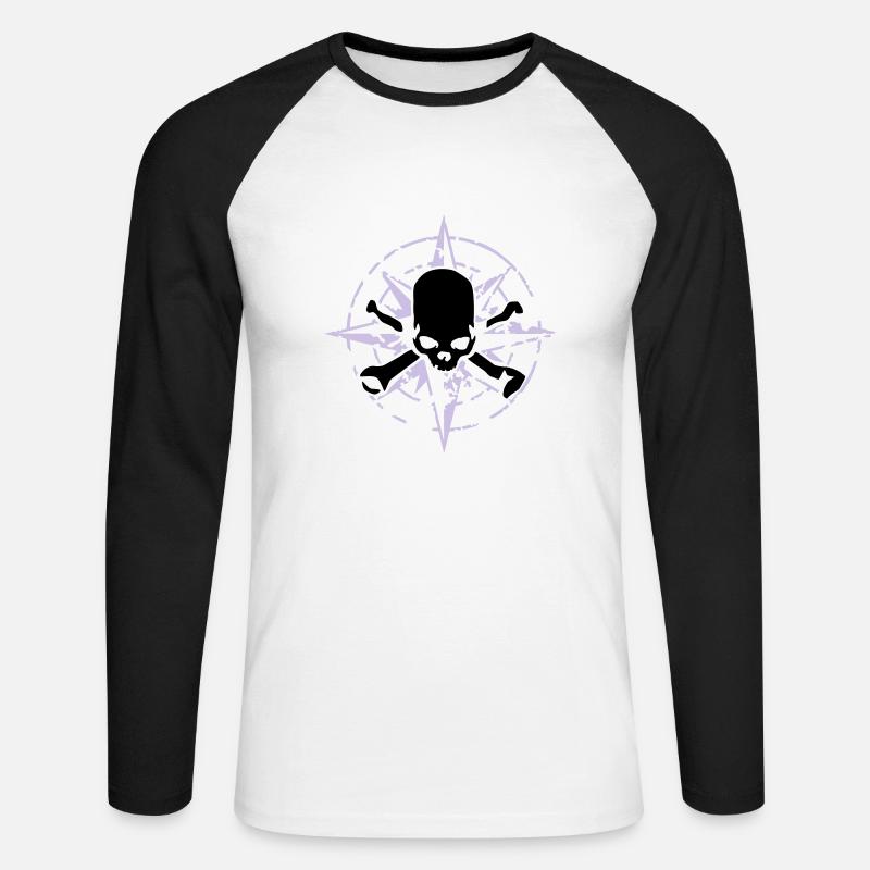 windrose_skull_02_b_2c - Unisex Baseballshirt langarm - Weiß/Schwarz