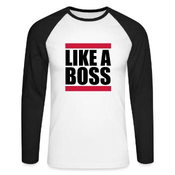 Like a Boss - Unisex Baseballshirt langarm - Weiß/Schwarz - Vorne - Nik (191cm)