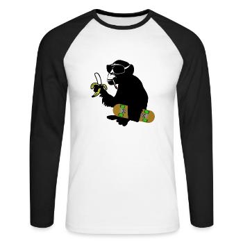 skateboard monkey - Unisex Baseballshirt langarm - Weiß/Schwarz - Vorne - Nik (191cm)
