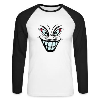 psychopath crazy clown joker grin mouth fres - Unisex Long Sleeve Baseball T-Shirt - white/black - Front - Nik (191cm)