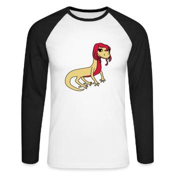 frau weiblich huebsch girl maedchen sexy eidechse - Unisex Baseballshirt langarm - Weiß/Schwarz - Vorne - Nik (191cm)