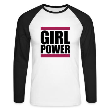 girl power text spruch cool weiblich frau maedchen - Unisex Baseballshirt langarm - Weiß/Schwarz - Vorne - Nik (191cm)