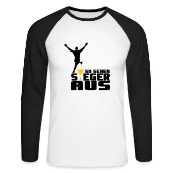 So sehen Sieger aus - Unisex Baseballshirt langarm - Weiß/Schwarz - Vorne - Nik (191cm)