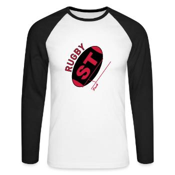 rugby - T-shirt baseball manches longues Homme - blanc/noir - Devant - Nik (191cm)