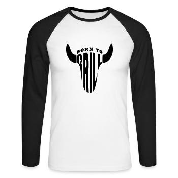 Born to Grill BBQ Ggriller Grillen T-Shirt - Unisex Baseballshirt langarm - Weiß/Schwarz - Vorne - Nik (191cm)