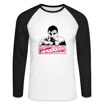 les cons ça ose tout 1963 lino ventura - T-shirt baseball manches longues Homme - blanc/noir - Devant - Nik (191cm)