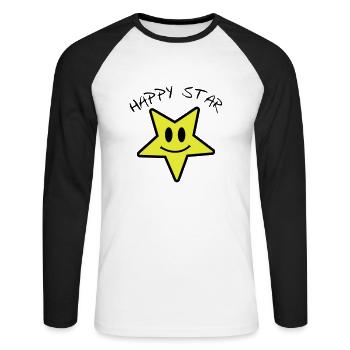 Happy star - Unisex Baseballshirt langarm - Weiß/Schwarz - Vorne - Nik (191cm)