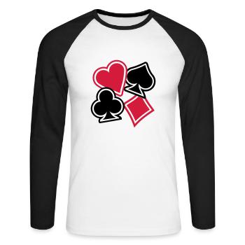Poker - Unisex Baseballshirt langarm - Weiß/Schwarz - Vorne - Nik (191cm)
