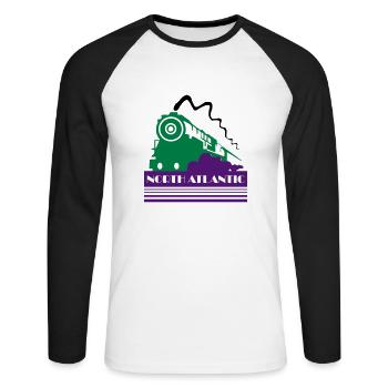 Nordatlantische Art-déco-Eisenbahn - Unisex Baseballshirt langarm - Weiß/Schwarz - Vorne - Nik (191cm)
