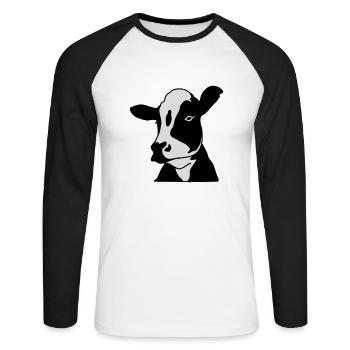 Kuh - Unisex Baseballshirt langarm - Weiß/Schwarz - Vorne - Nik (191cm)