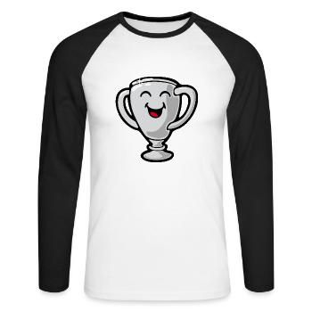 Smiley Trophy - Unisex Baseballshirt langarm - Weiß/Schwarz - Vorne - Nik (191cm)