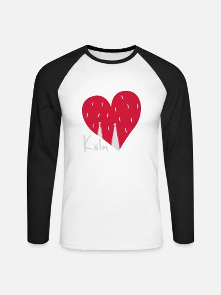 Köln im Herzen - Unisex Baseballshirt langarm - Weiß/Schwarz