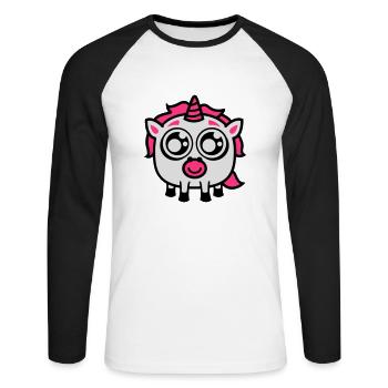 Glupschi Einhorn - Unisex Baseballshirt langarm - Weiß/Schwarz - Vorne - Nik (191cm)