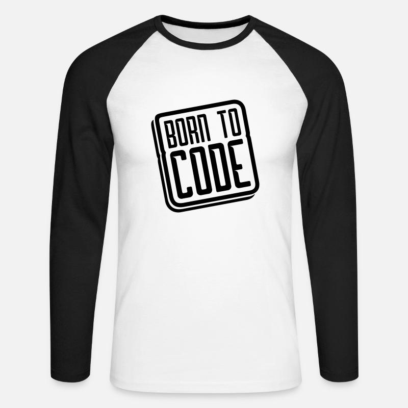 logo born to code - Unisex Baseballshirt langarm - Weiß/Schwarz