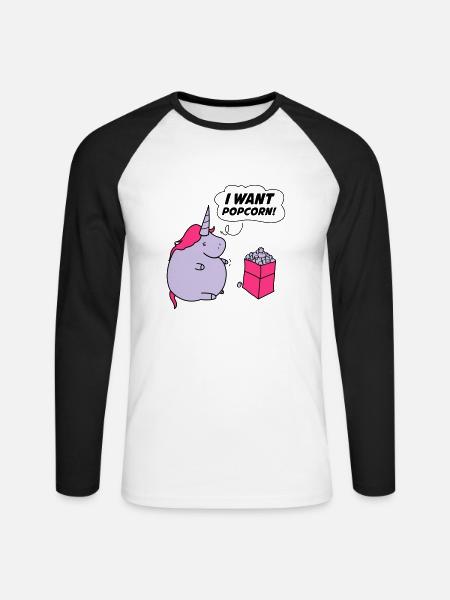 unicorn_want_popcorn_002 - T-shirt baseball manches longues Homme - blanc/noir