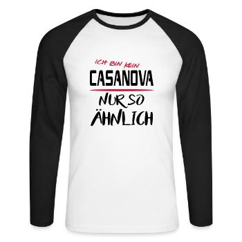 Männer Sprüche Angeber Casanova - Unisex Baseballshirt langarm - Weiß/Schwarz - Vorne - Nik (191cm)