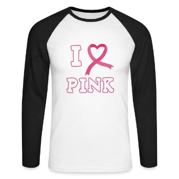 I love pink cadeau octobre rose - T-shirt baseball manches longues Homme - blanc/noir - Devant - Nik (191cm)