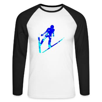 Saut à ski Hommes Femmes Sauteur à ski Vol à ski - T-shirt baseball manches longues Homme - blanc/noir - Devant - Nik (191cm)