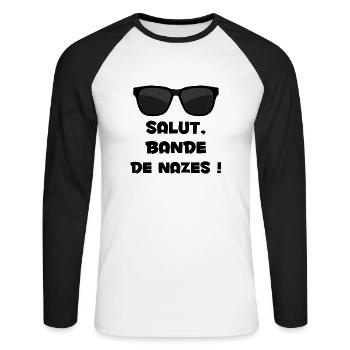 salut bande de nazes - T-shirt baseball manches longues Homme - blanc/noir - Devant - Nik (191cm)
