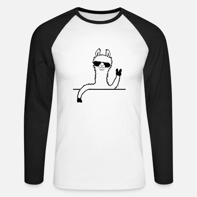 Sonnenbrille Lama Comic - Unisex Baseballshirt langarm - Weiß/Schwarz